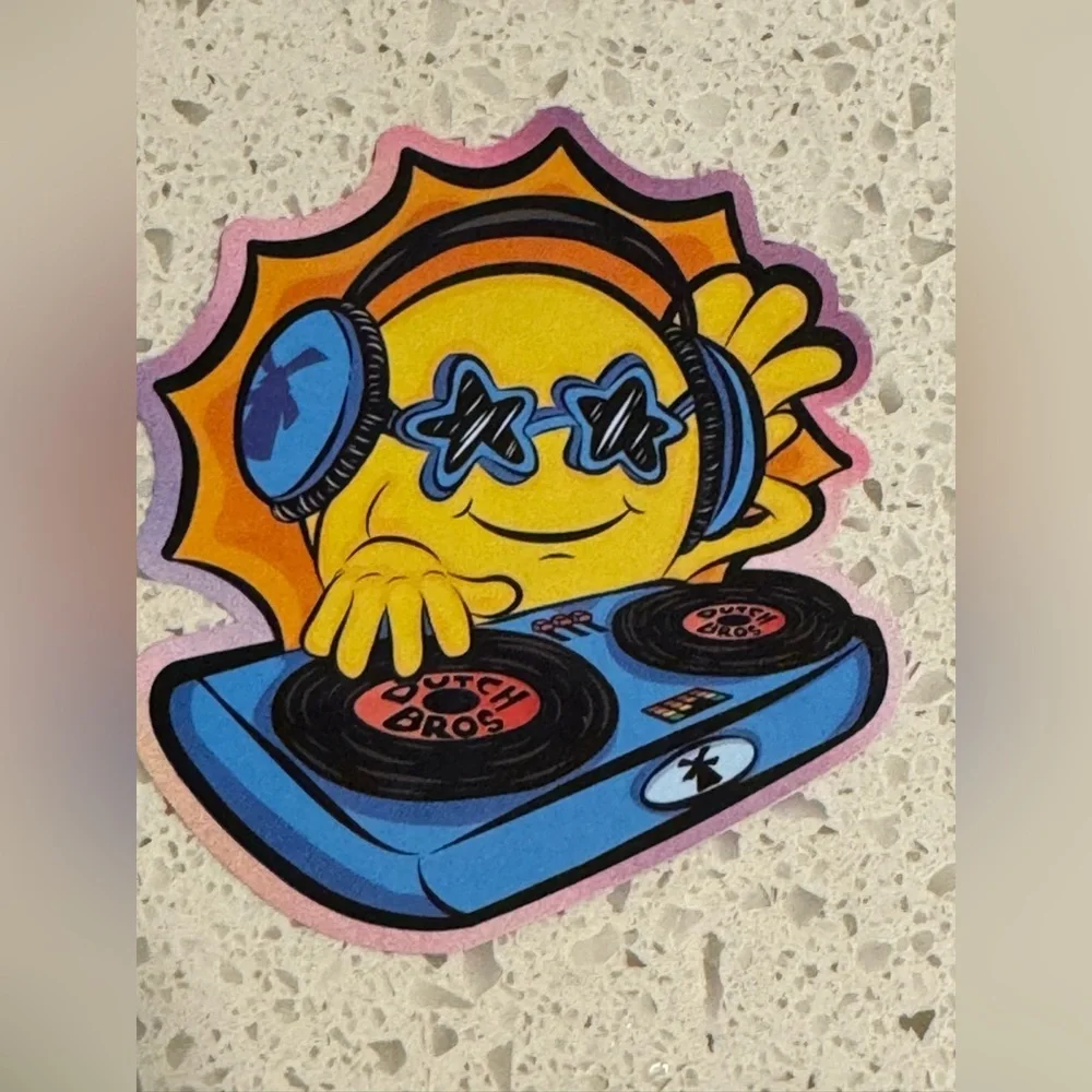 Dutch Bros Sunshine DJ Vinyl Sticker - Blue and Yellow 01.07.2025